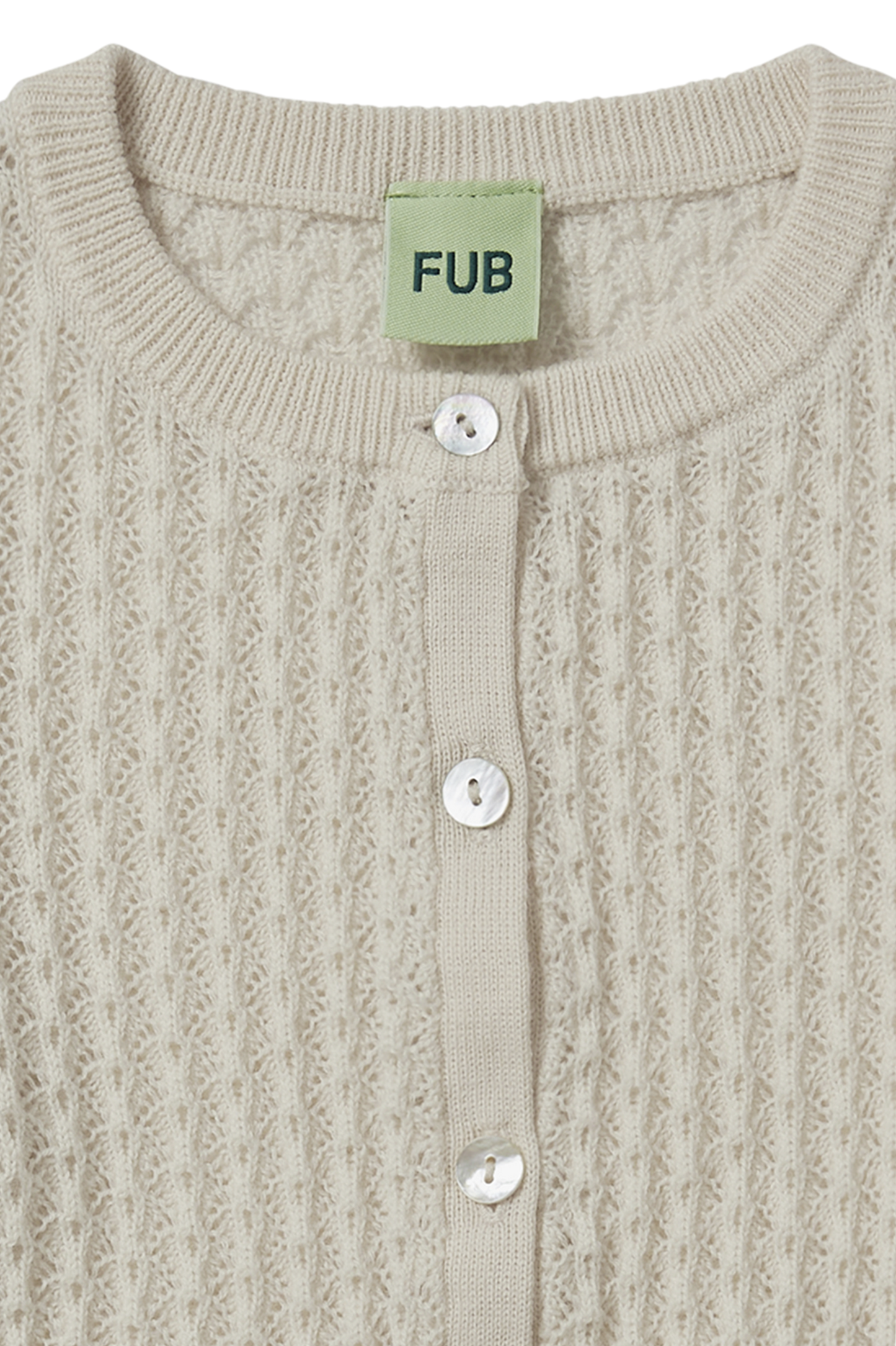 FUB - Pointelle uld cardigan - Ecru