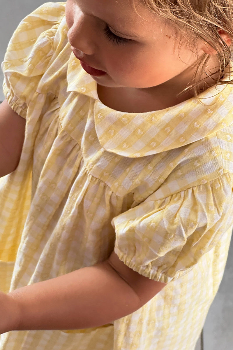 Flöss - Olivia kjole - Soft yellow/heart gingham