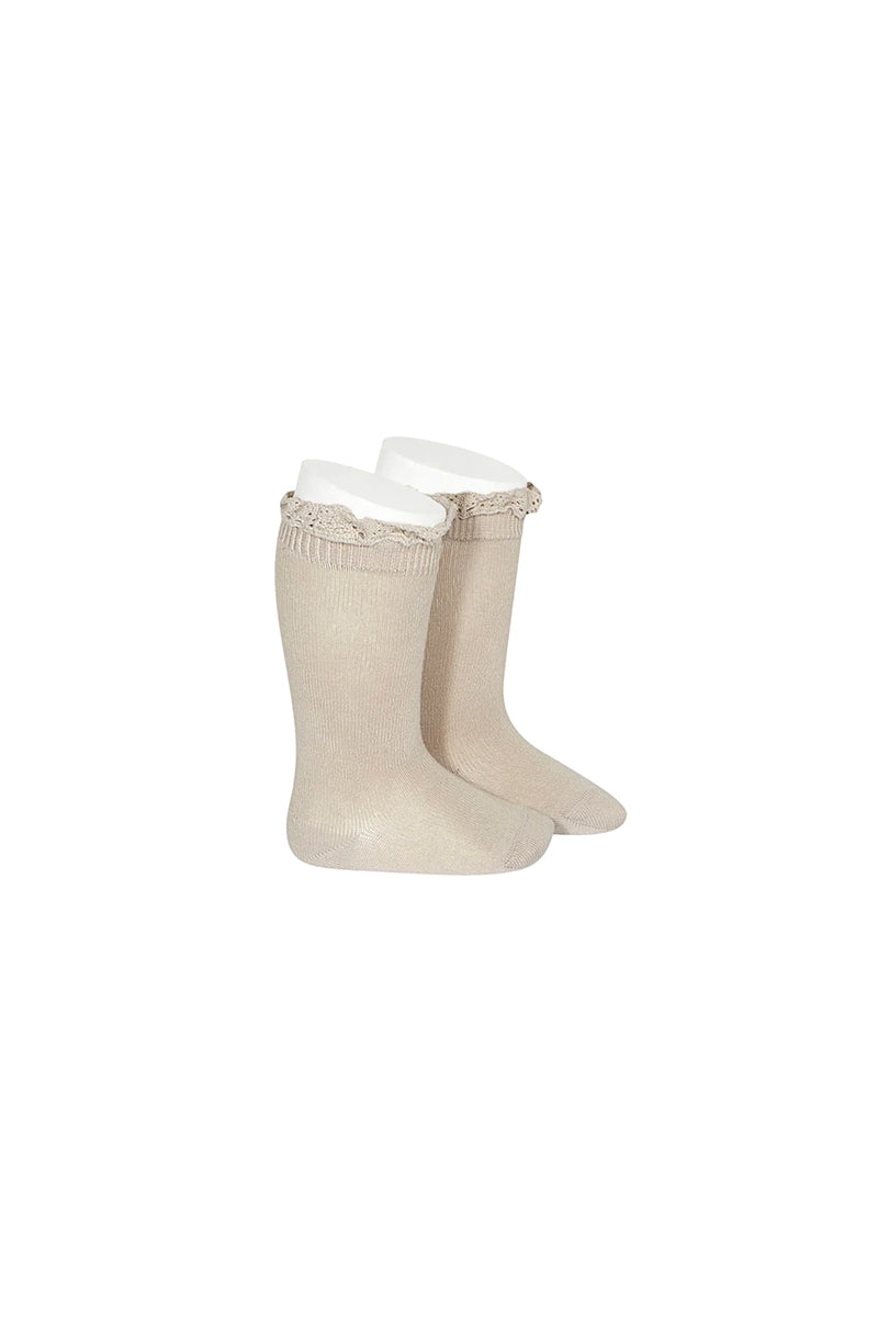 Cóndor knæstrømper med fransk blonde - Beige