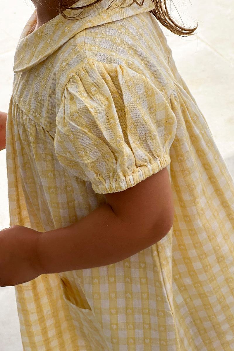 Flöss - Olivia kjole - Soft yellow/heart gingham