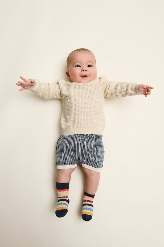 FUB - Baby two colour shorts - Ecru/Dark navy