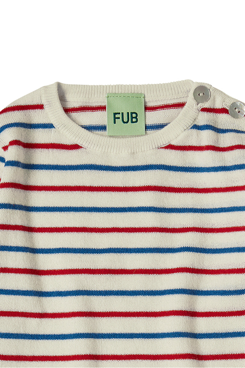 FUB - Baby kontrast stribet bluse - Ecru/Azur/Red
