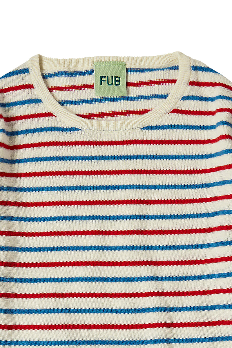FUB - Kontrast stribet bluse - Ecru/Azure/Red