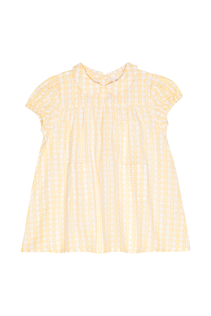 Flöss - Olivia kjole - Soft yellow/heart gingham
