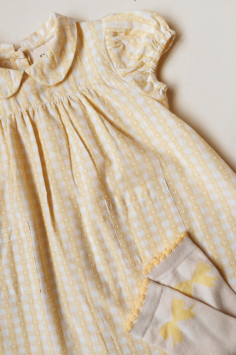 Flöss - Olivia kjole - Soft yellow/heart gingham