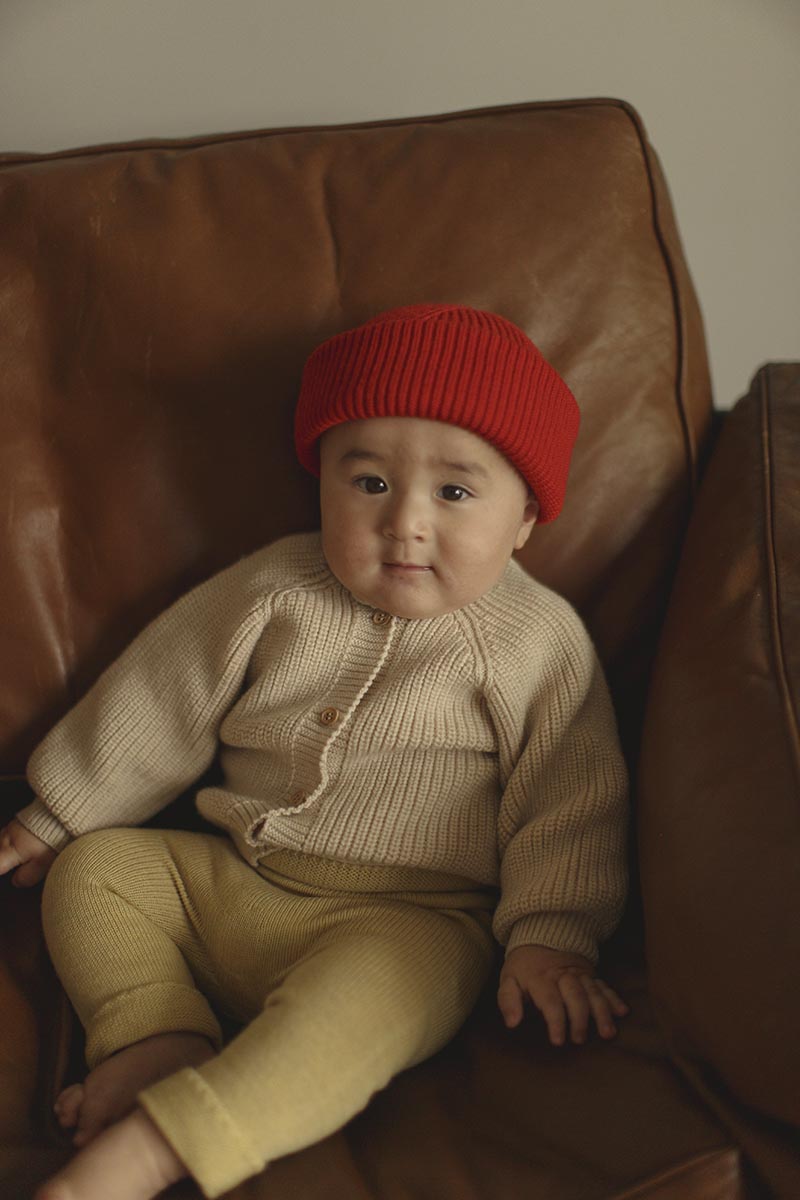 Hvid - Beanie - Rød