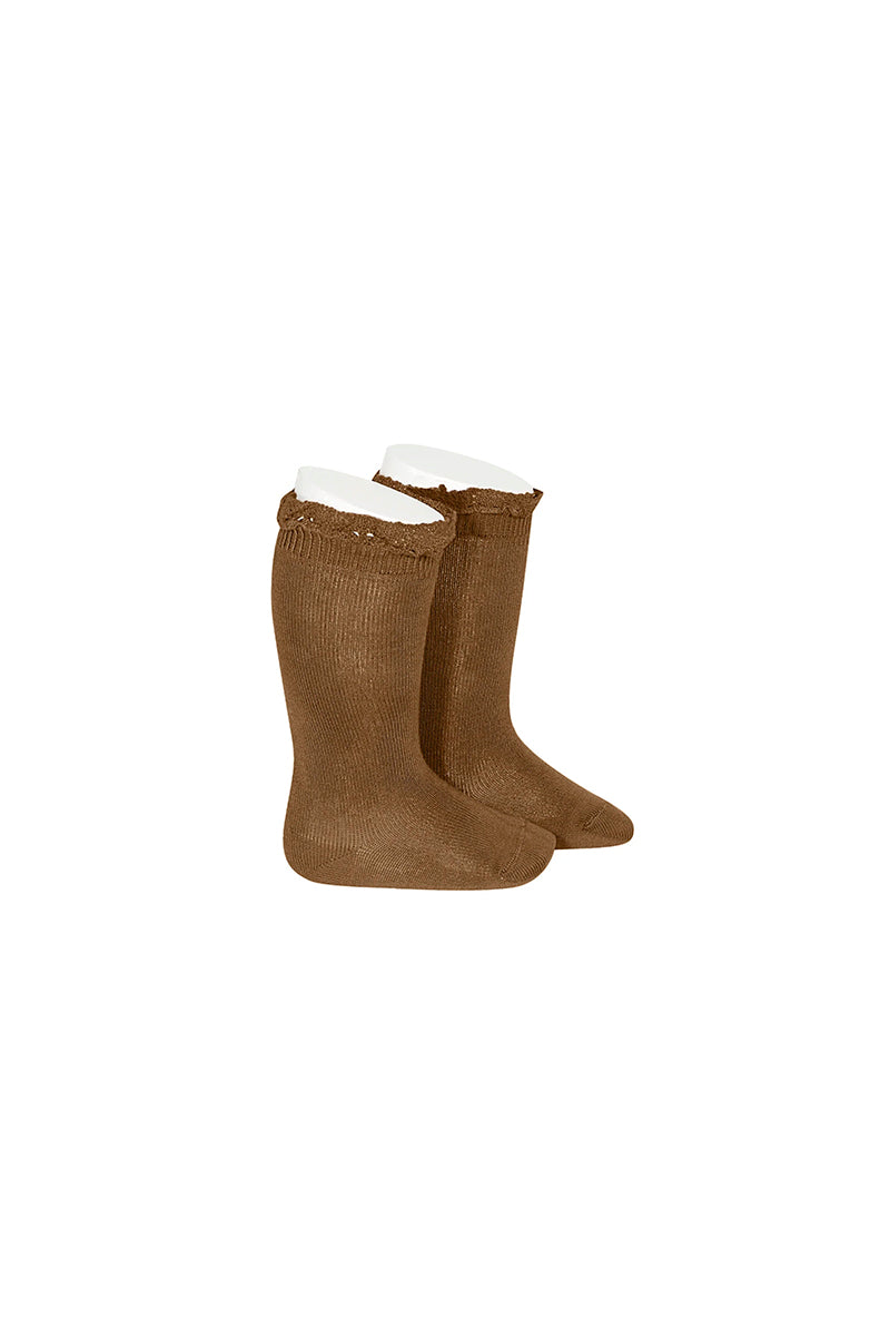 Cóndor knæstrømper med fransk blonde - Toffee