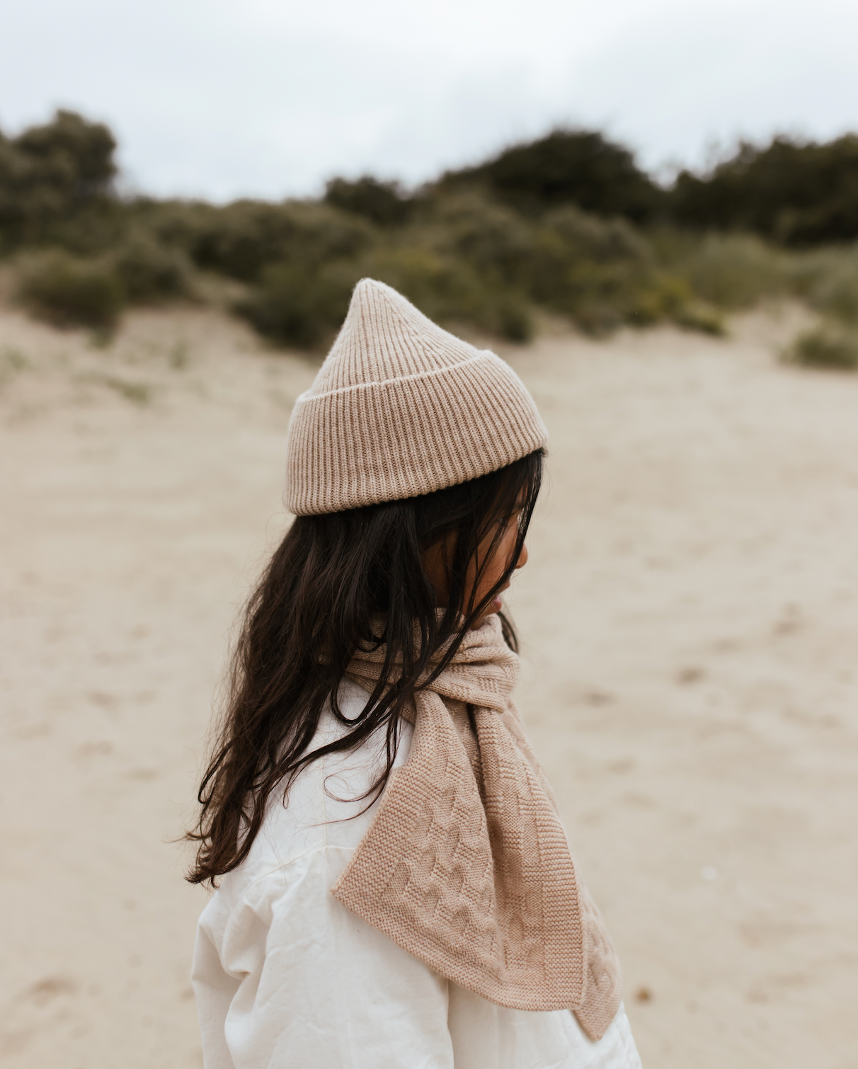 Hvid - Uld Beanie - Sand