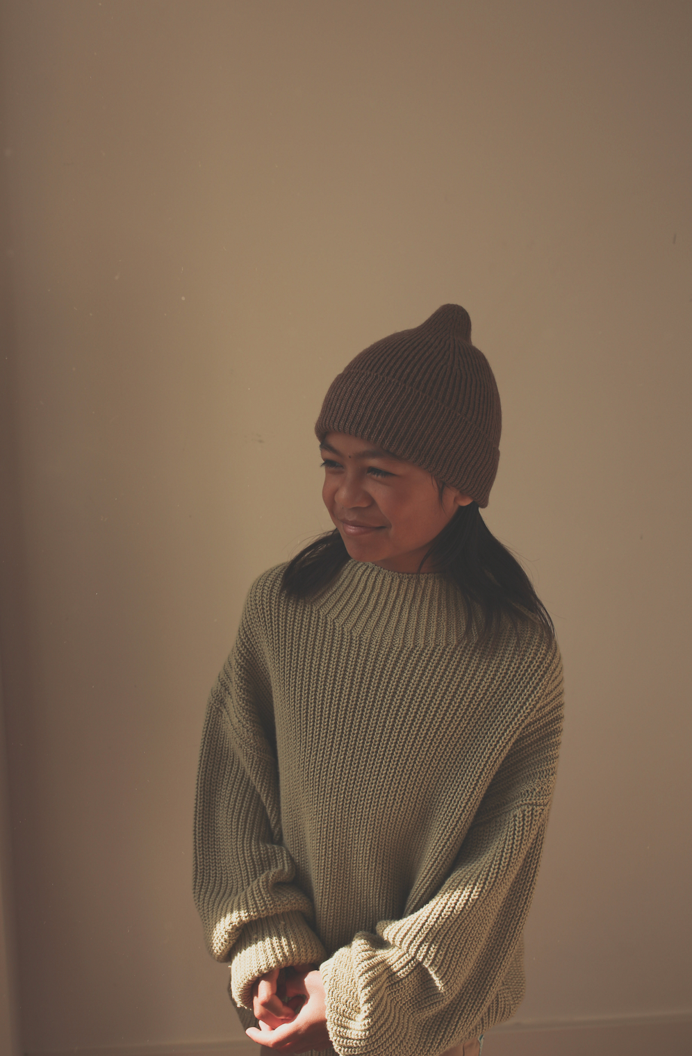 Hvid - Uld Beanie - Mocha